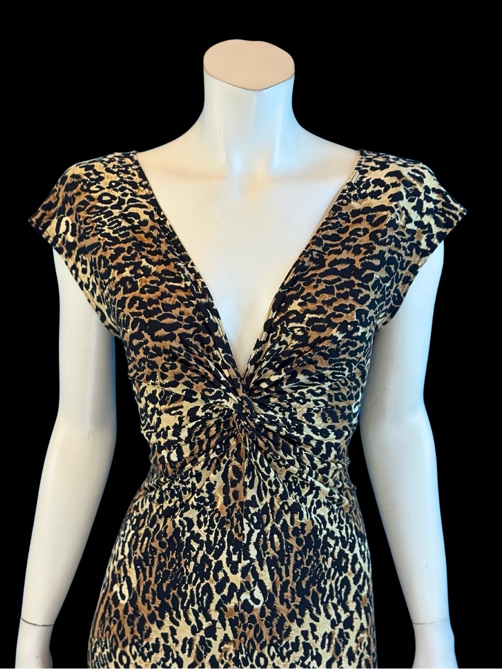 Y2K Leopard Print Plunging Twist Front Bodycon Dress | Mob Wife Cheetah | S
